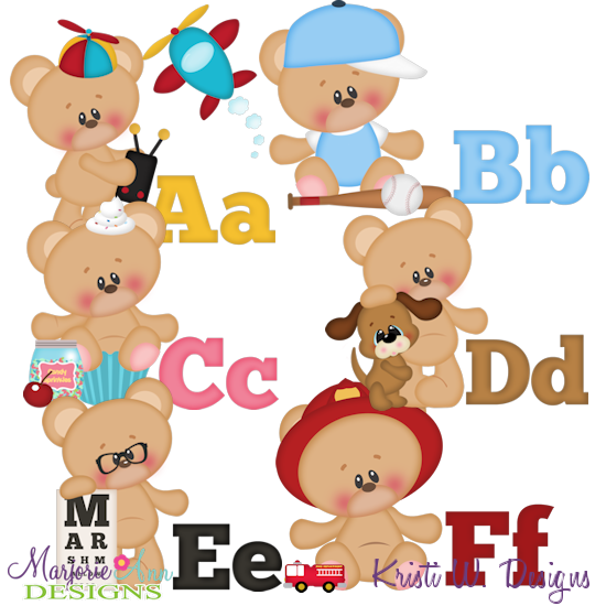 Alphabet Bears A-F SVG Cutting Files Includes Clipart - Click Image to Close